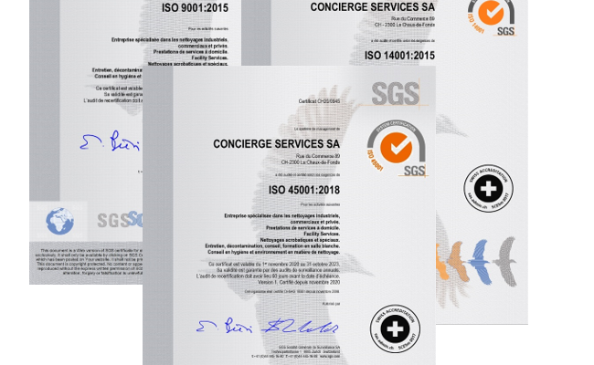 Nous sommes fiers de vous annoncer notre re-certification selon : ISO 9001, 14001 et 45001.